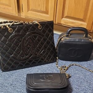CHANEL Black Quilted Tote and Bag Trio